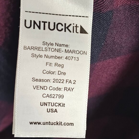 UnTuckit Men M Red Black Check Plaid Country Western Farmer Casual Outdoor Shirt - Picture 8 of 11